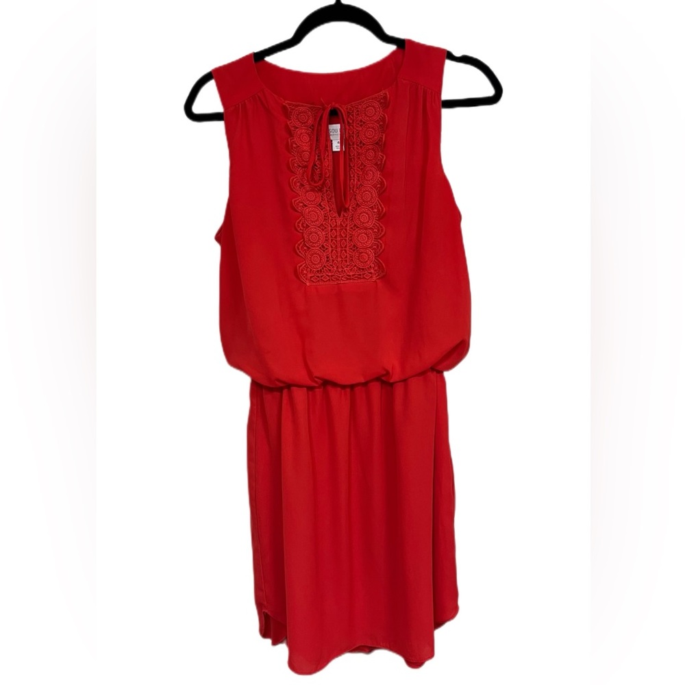 Bisou Bisou Red Sleeveless Lace Tie Front Midi Dress Size 4